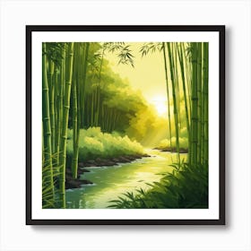 A Stream In A Bamboo Forest At Sun Rise Square Composition 213 Art Print