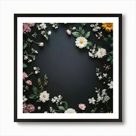 Floral Frame On A Black Background 4 Art Print