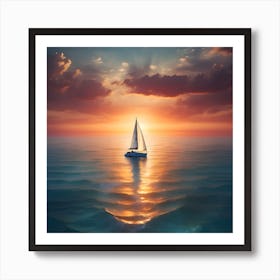 Sailboat At Sunset Art Print