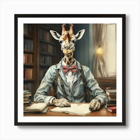 Giraffe At Desk Art Print