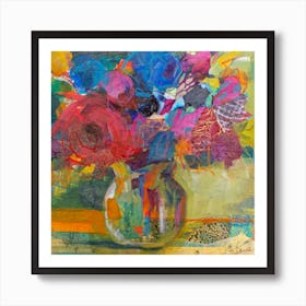 Vase Of Colourful And Contemporary Flowers Square Art Print