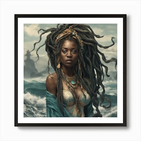 Yemanya Yemoja Dread Locs Mermaid Mami Water Ocean Goddess Art Print