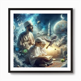 Muslim Children Reading A Bookلمشاعر الروحانية في رمضان Art Print