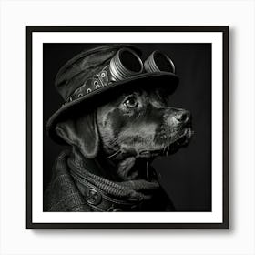 Steampunk Dog Black and White Art Print