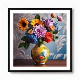 Colorful Flowers In A Vase 16 Art Print