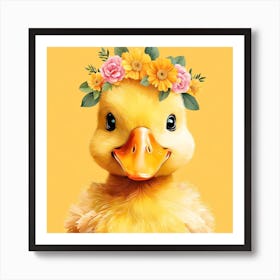 Floral Baby Duck Nursery Illustration (46) Art Print