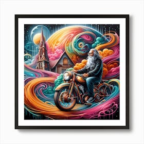 Old Man On A Motorcycle Art Print