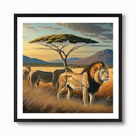 Lions In The Savannah Affiche