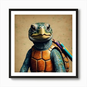 Turtle With Pencils Art Print