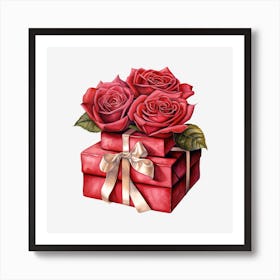 Red Roses In A Gift Box Art Print
