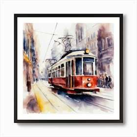 Watercolor Tram Painting Art Print