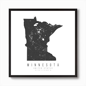 Minnesota Mono Black And White Modern Minimal Street Map Square Art Print