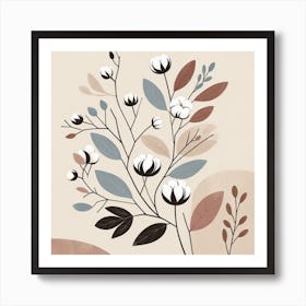 Cotton flowers branch 1 Art Print