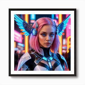 Futuristic Girl With Wings 14 Art Print