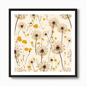 Dandelion Seeds And Flowers Floating In The Air Art Print