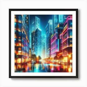 Cityscape At Night Art Print