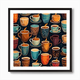 Seamless Pattern Of Coffee Cups 2 Art Print