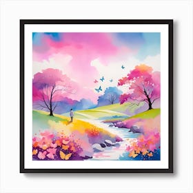 Watercolor Of A Stream 1 Art Print