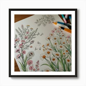 Daisies And Flowers Art Print