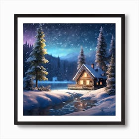 Alaskan Forest Cabin in Deep Snow Art Print