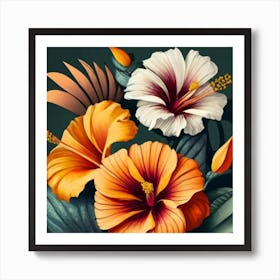 Orange, purple and yellow flowers Art Print