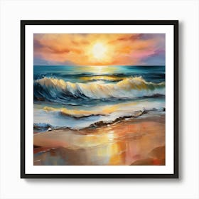 Seashore. Sand, waves, sunset and summer oil colors.. Art Print