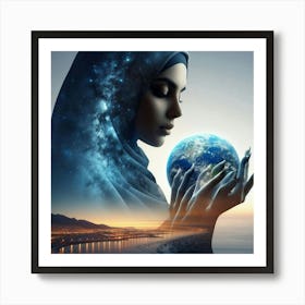 Muslim Woman Holding Earth Art Print