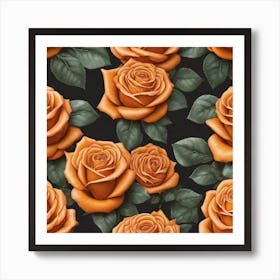 Orange Roses On Black Background 1 Art Print