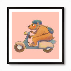 Commuter Bear Riding A Scooter Animals on Vehicles Art Print