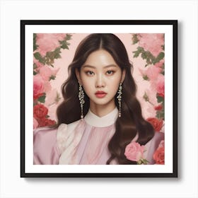 Korean Girl With Roses Art Print