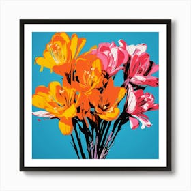 Andy Warhol Style Pop Art Flowers Freesia 2 Square Art Print