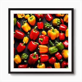 Colorful Peppers On Black Background 3 Art Print