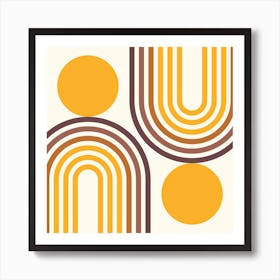 Mid Century Modern Geometric in retro gold brown terracotta (Rainbow and Sun Abstract Design) 9 Art Print