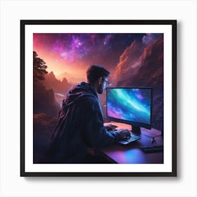 Man Working On Computer Art Print