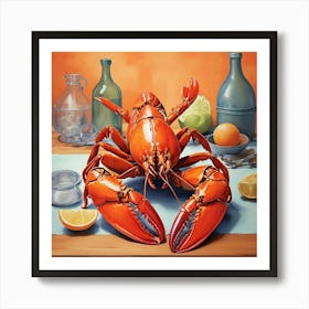 lobster On Orange Kitchen Art Print 1 Art Print