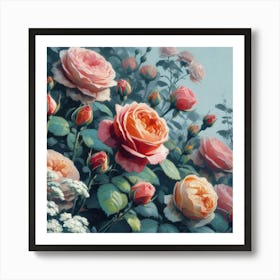 Roses, Watercolor Style Painting 1 Art Print