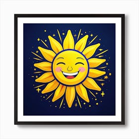 Lovely smiling sun on a blue gradient background 45 Art Print