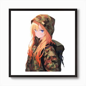 Anime Girl In Camouflage Art Print