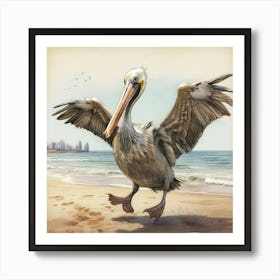 Pelican On The Beach Art Print