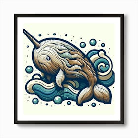 Majestic Narwhal in Ocean Waves Art Print