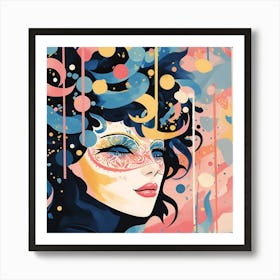 Girl With A Mask Art Print