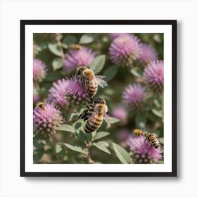 Bees On Thistle Affiche