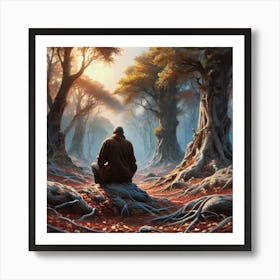 Meditating Man In The Forest Art Print