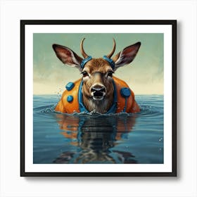 Deer In The Water 1 Art Print