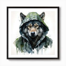 Watercolour Cartoon Wolf In A Hoodie 2 Art Print
