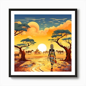 African Woman Walking In The Desert Art Print