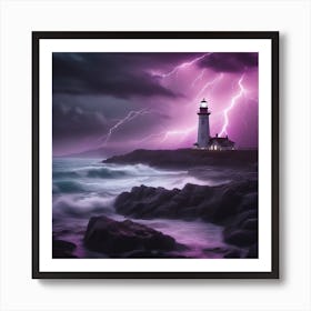 Lightning Storm Over Lighthouse Landscape 2 Art Print