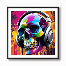 Skull With Headphones 56 Art Print