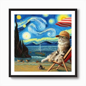 Starry Night Cat Hat Poster