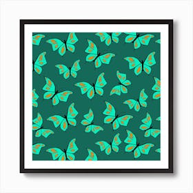 Butterflies Mint On Green Art Print